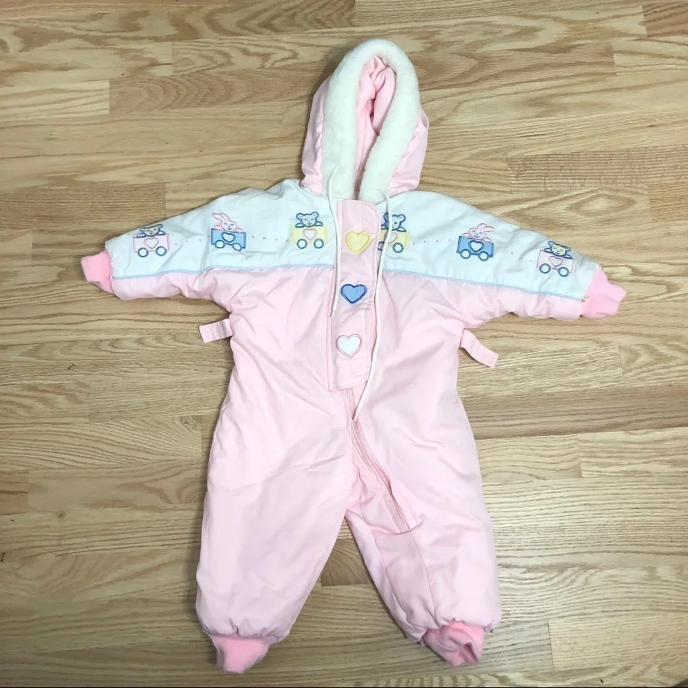 Vintage Tidykins Kids Snowsuit Quilted Puffer 18 Months Bunting 90s 80s Hooded